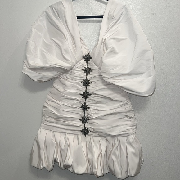 Aliette Ruched Silk Faille Off The Shoulder Mini Dresss - Picture 4 of 13